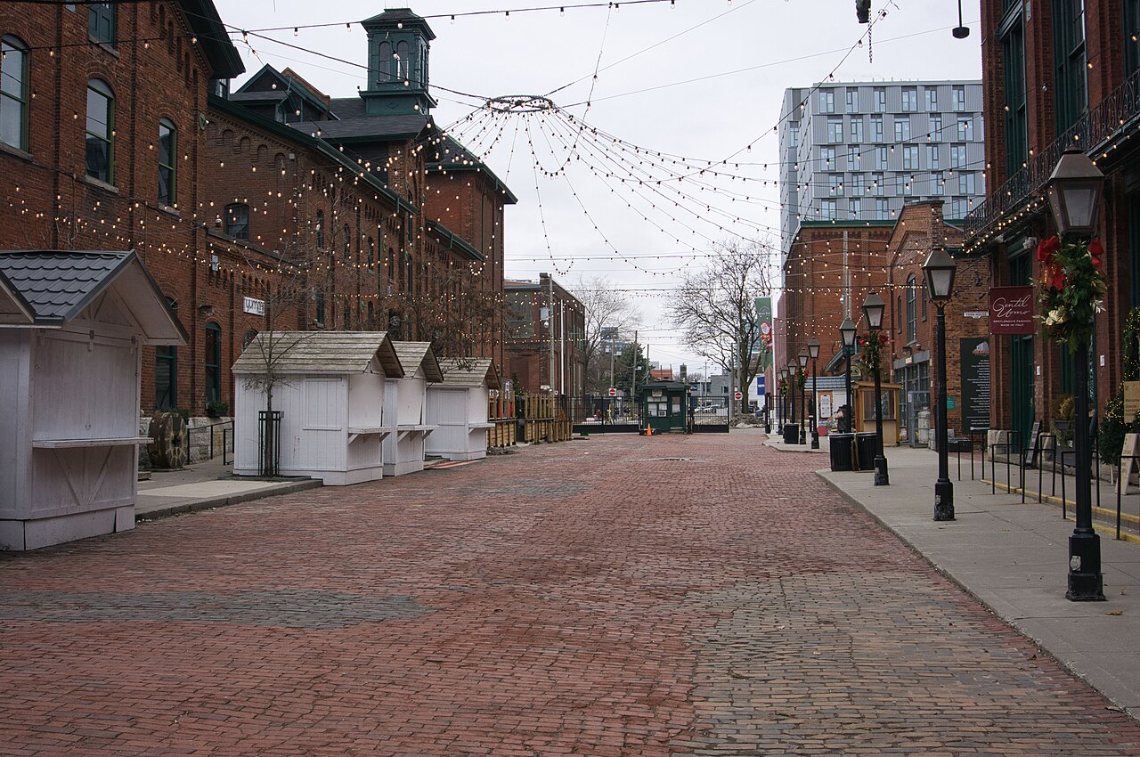 Brick warehouses along Trinity Street in the Distillery District