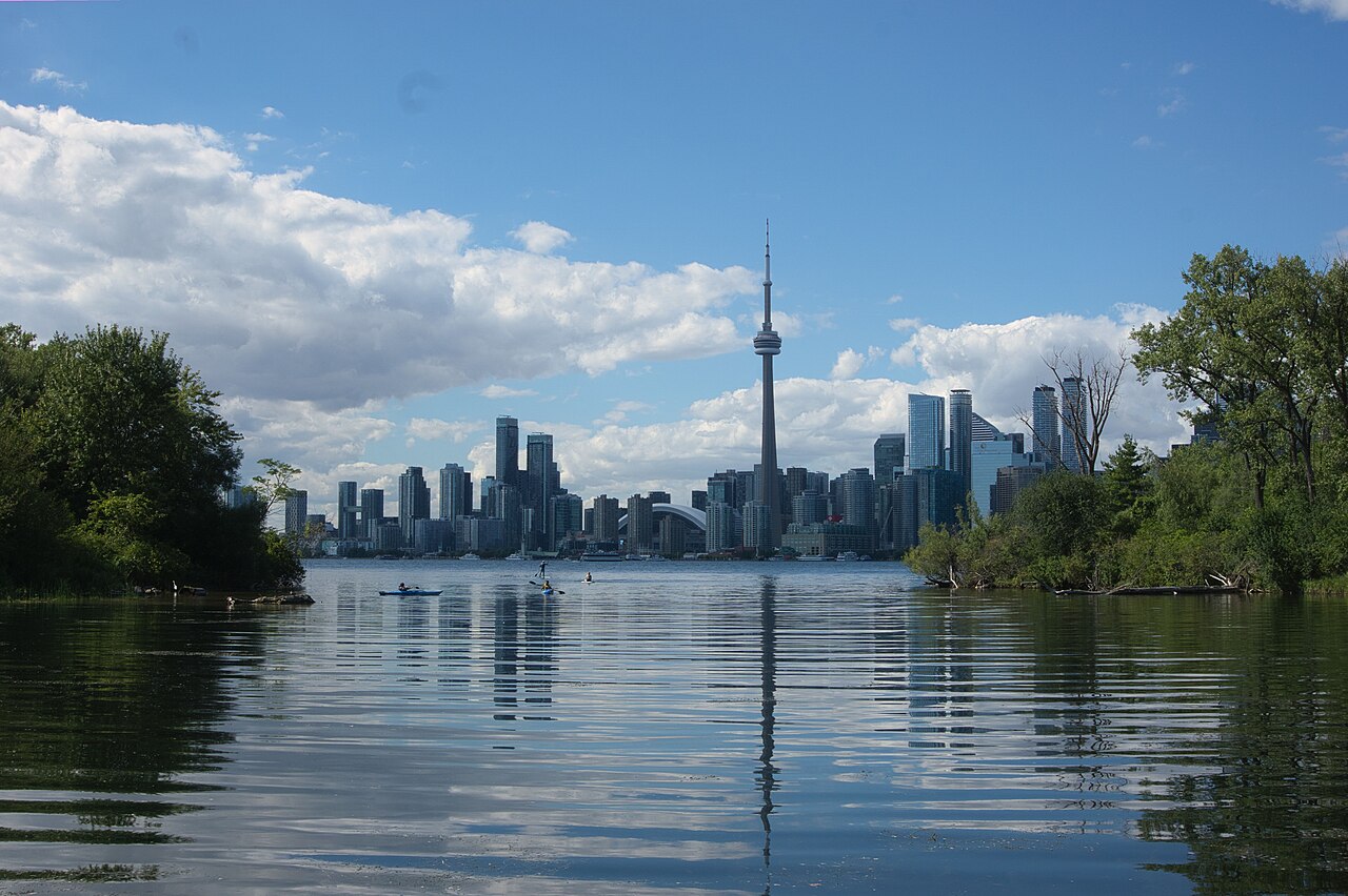 The Toronto skyline seen across the water from the Toronto Islands